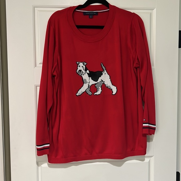 Tommy Hilfiger Red Pullover holiday Sweater w/Terrier dog print 1x plus - Picture 2 of 7